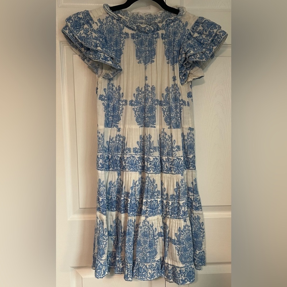 Sail to Sable Painted Block Print Ruffle Neck Dress